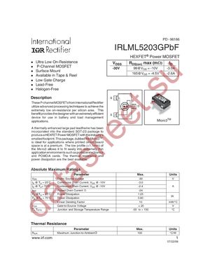 IRLML5203GTRPBF datasheet  